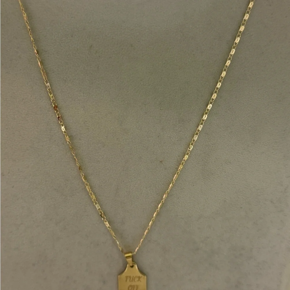 F.k off Gold Stainless Steel Cow Tag Pendant Goldfilled Necklace